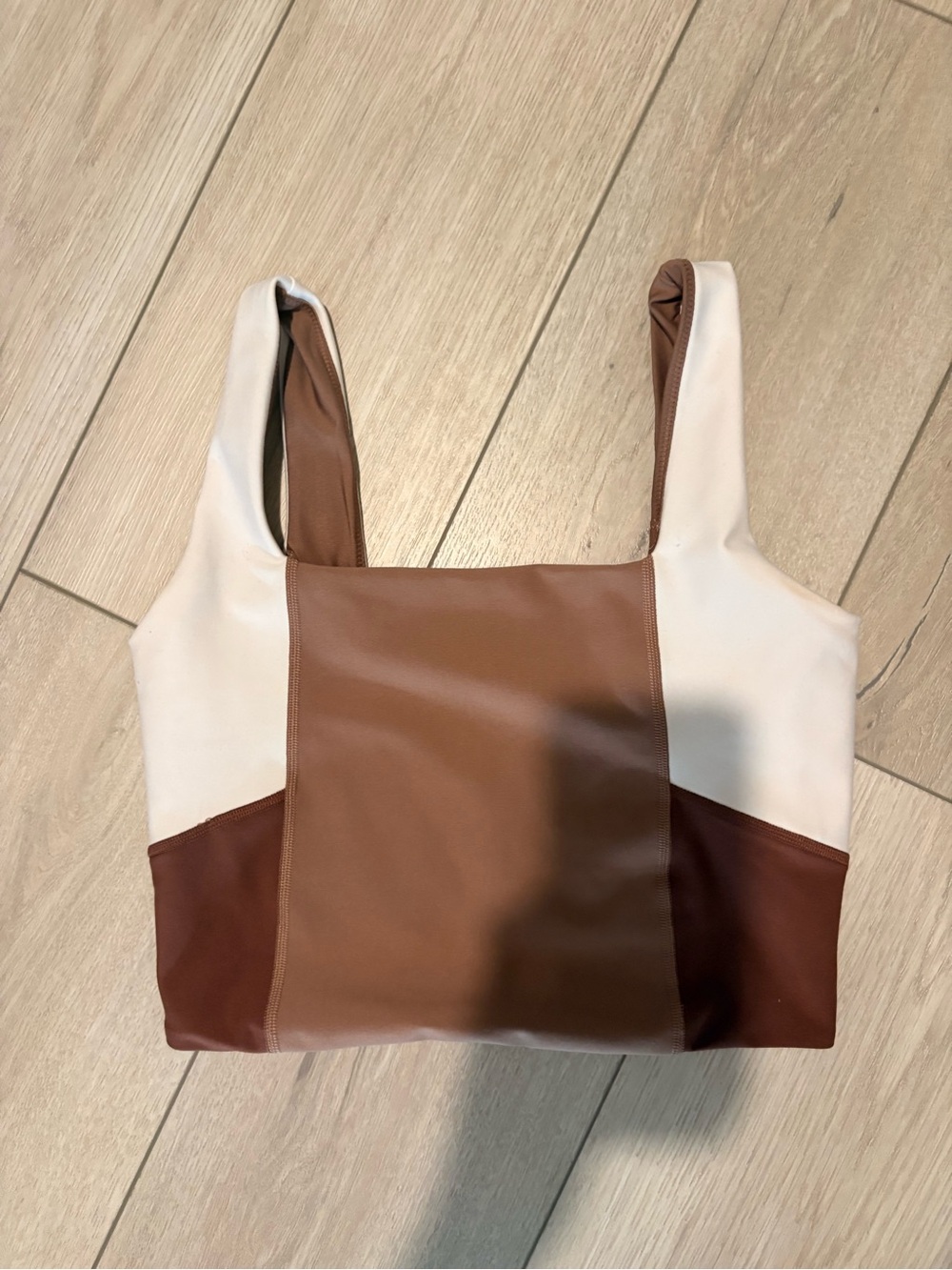 Abercrombie & Fitch Brown and Cream Colorblock Faux-Leather Tank